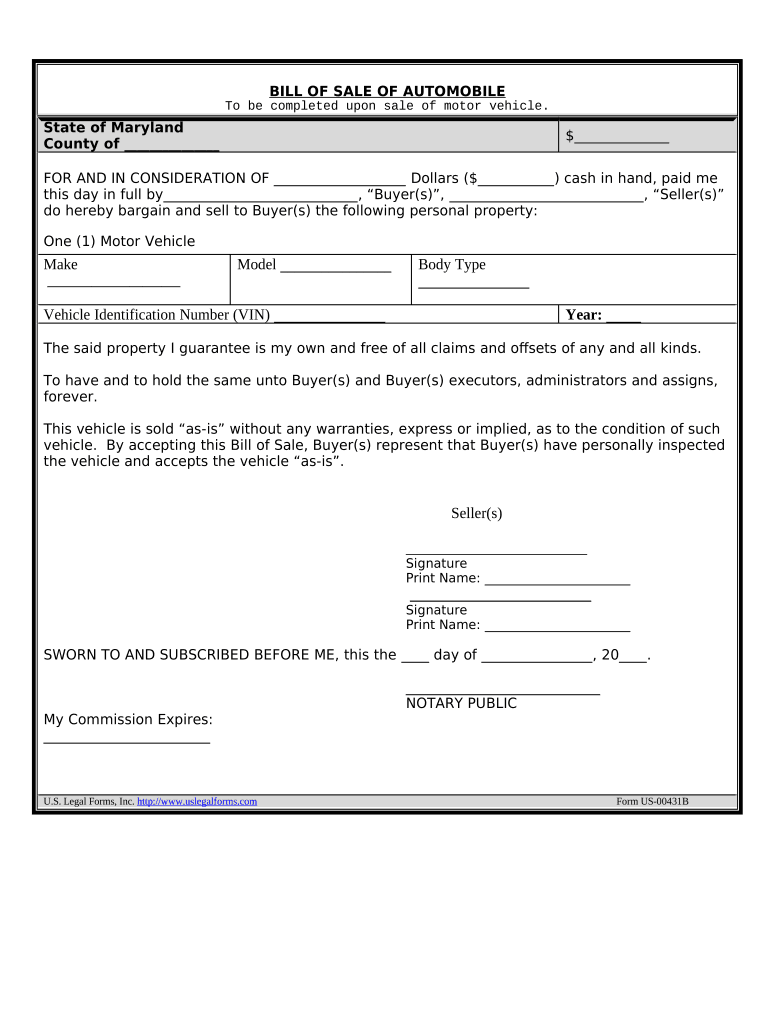 Car bill of sale maryland Fill out & sign online DocHub