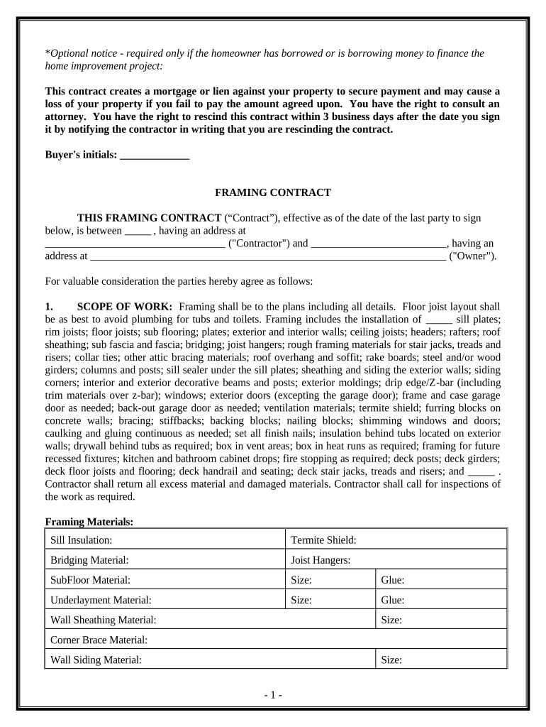 Framing Contract for Contractor Maryland Doc Template pdfFiller