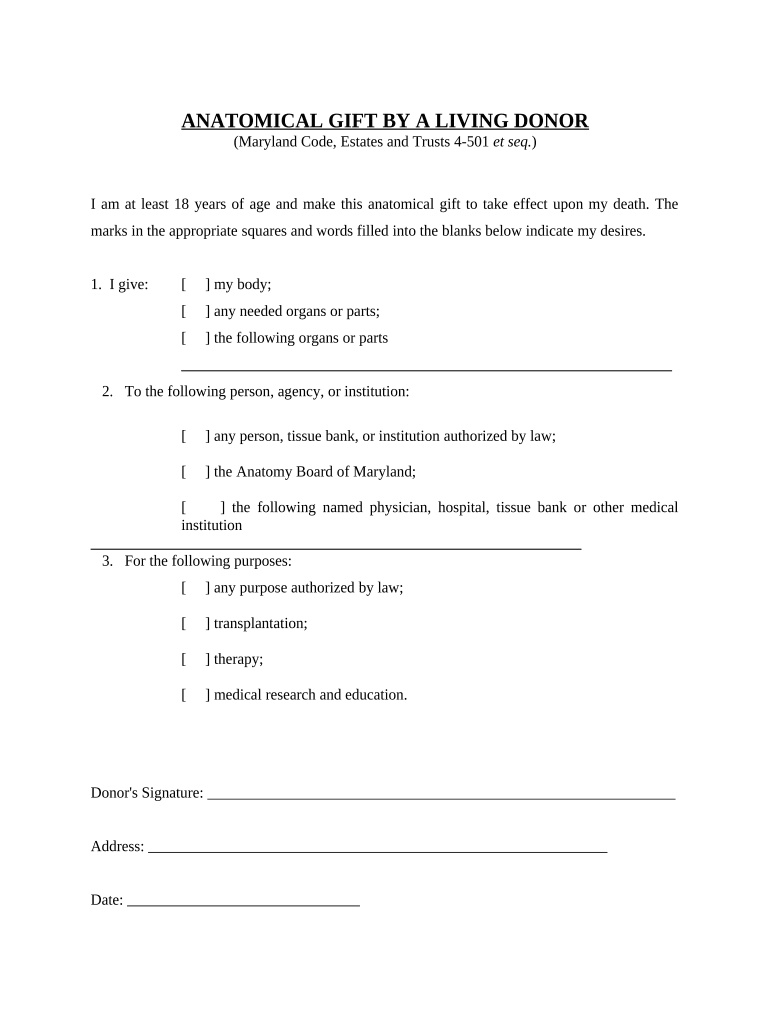 Revised Uni Anatomical Gift Act Donation Maryland Doc Template