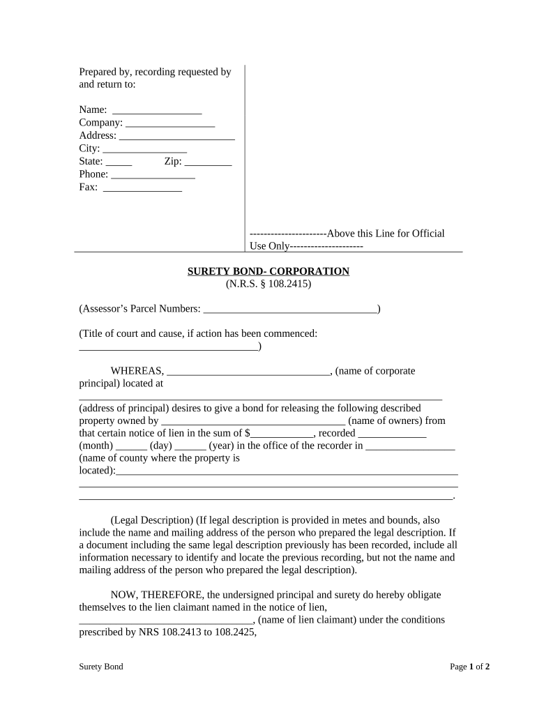 nevada surety bond Doc Template pdfFiller
