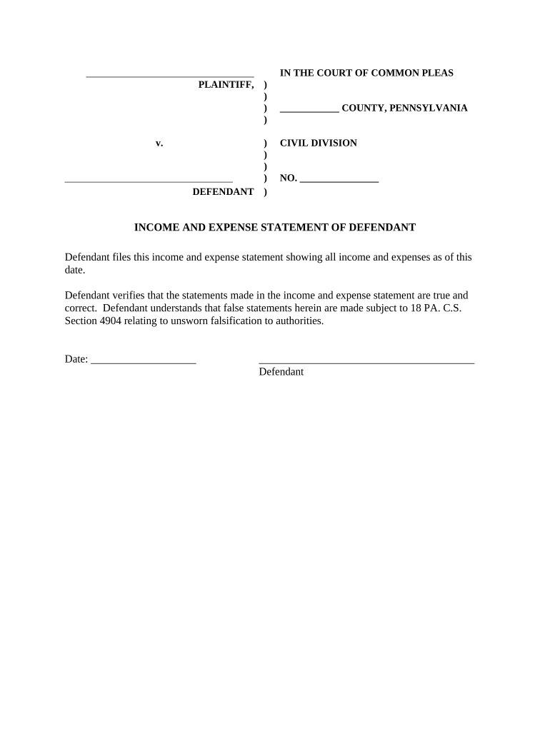 and Expense Statement for Defendant Pennsylvania Fill out