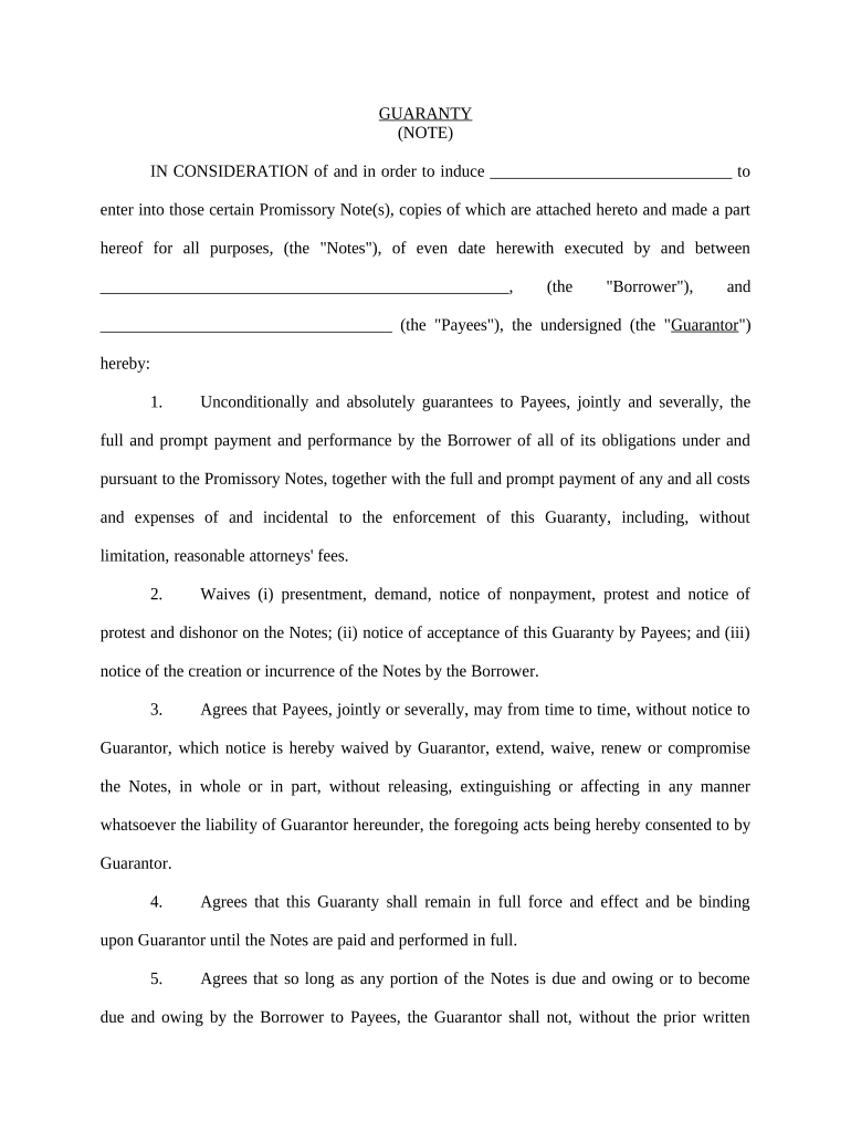 guaranty promissory note Doc Template pdfFiller