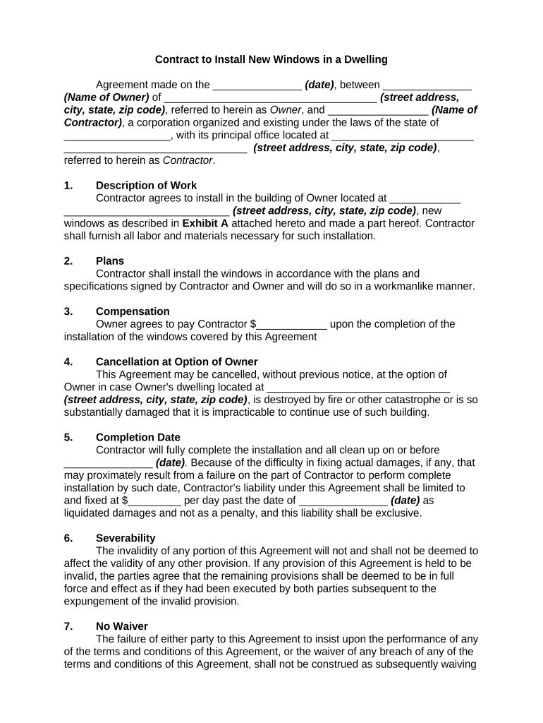 Window installation contract template Fill out & sign online DocHub