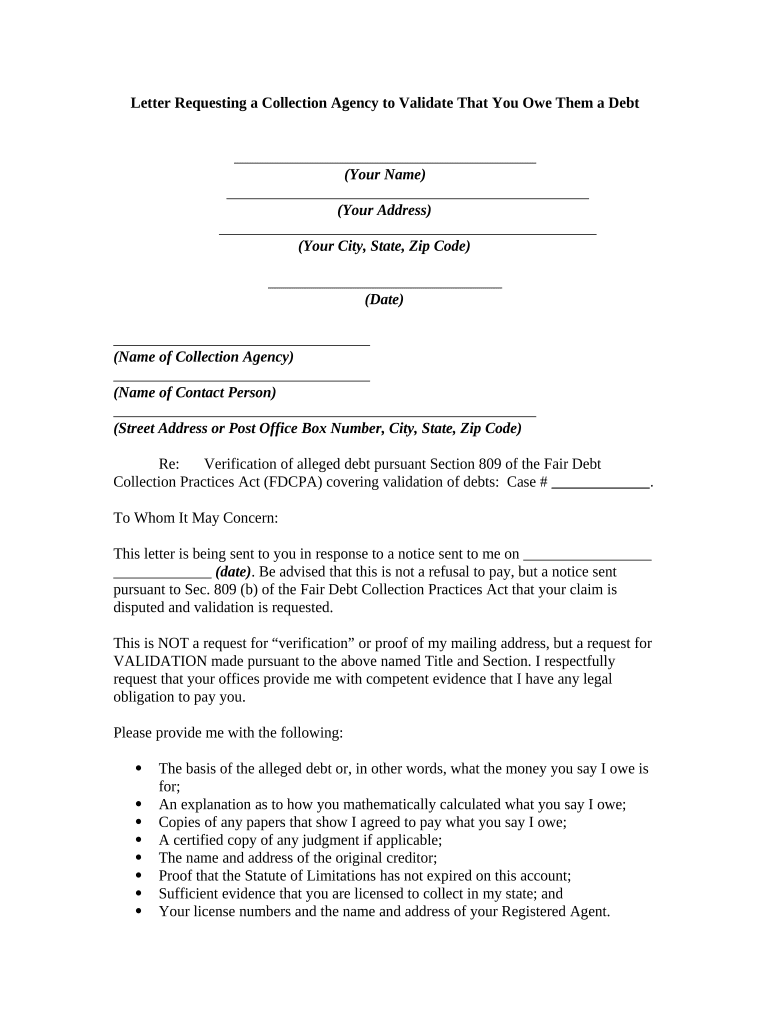 letter validate debt Doc Template pdfFiller