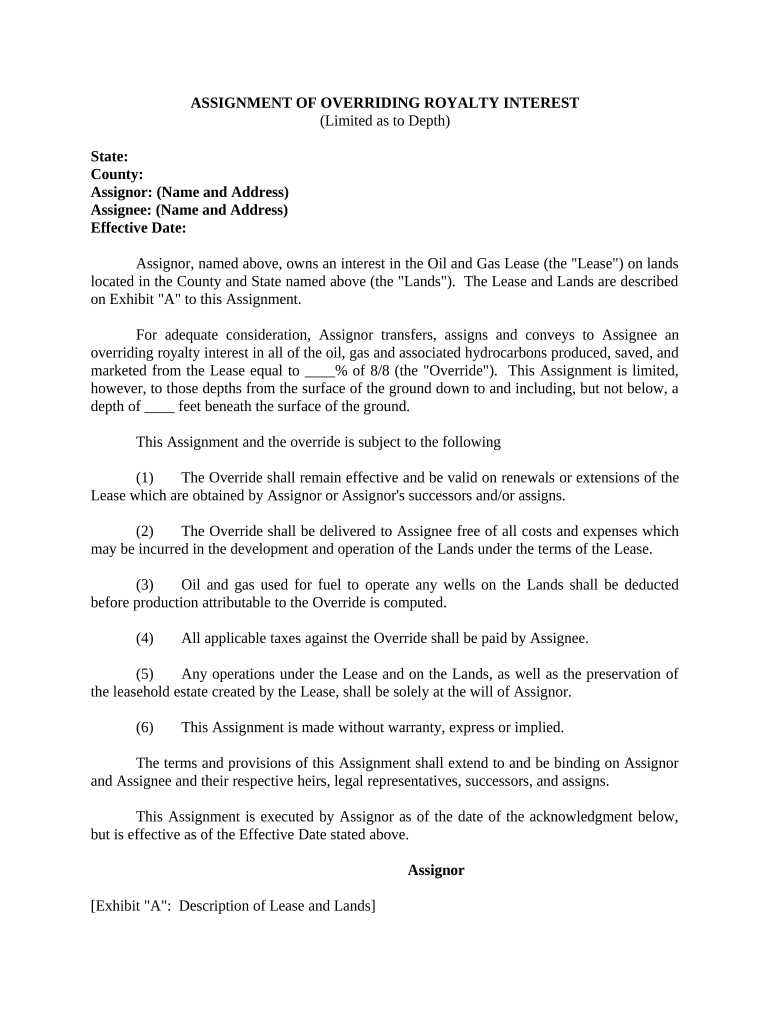Assignment of Overriding Royalty Interest Limited As to Depth Fill out