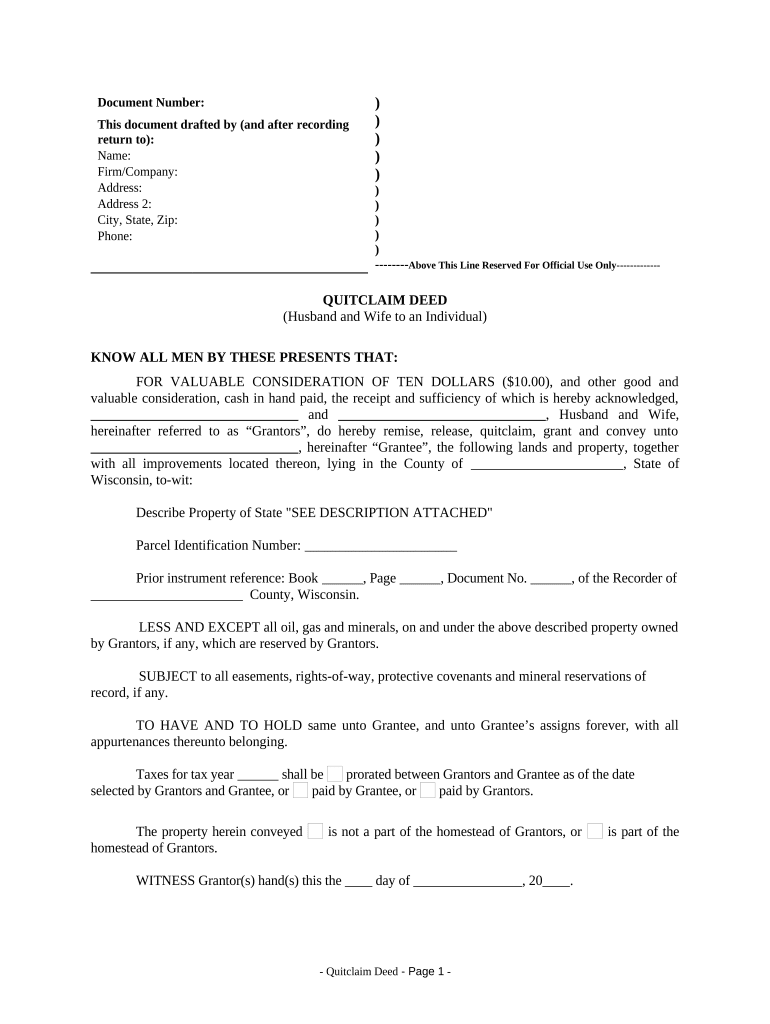 Quit claim deed wisconsin divorce Fill out & sign online DocHub