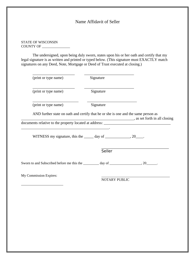 Name Affidavit of Seller Wisconsin Fill out & sign online DocHub