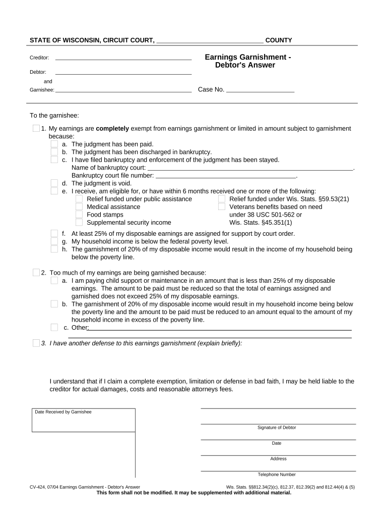 Wisconsin garnishment laws Fill out & sign online DocHub