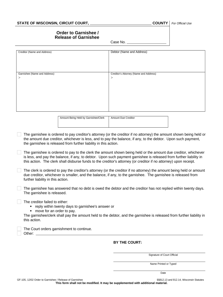 Wisconsin garnishment law Fill out & sign online DocHub