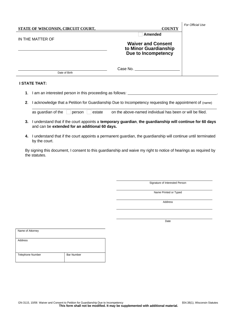 waiver guardianship Doc Template pdfFiller