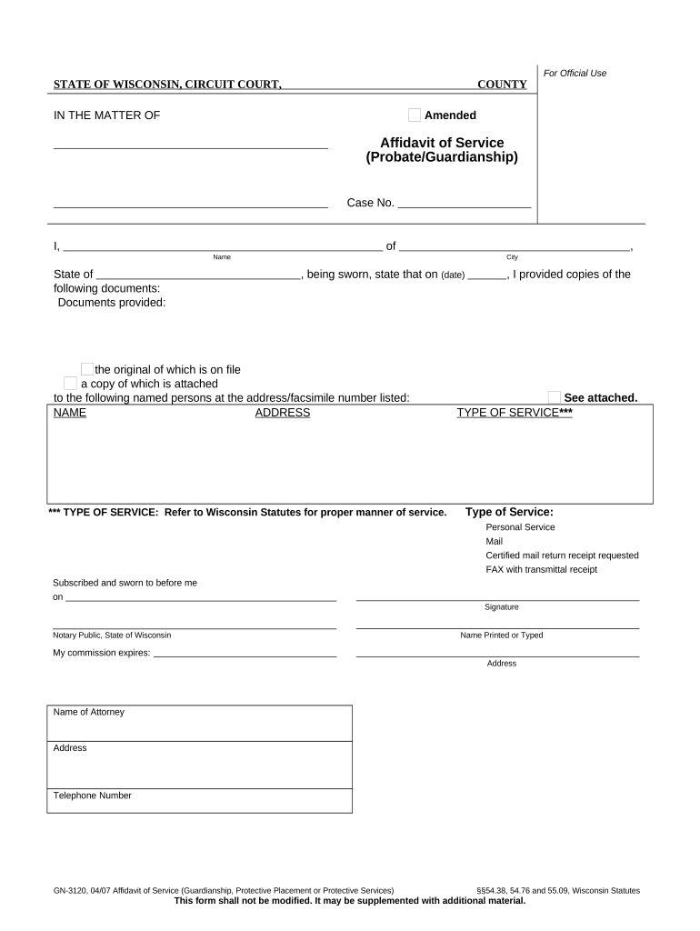 wisconsin affidavit service Doc Template pdfFiller