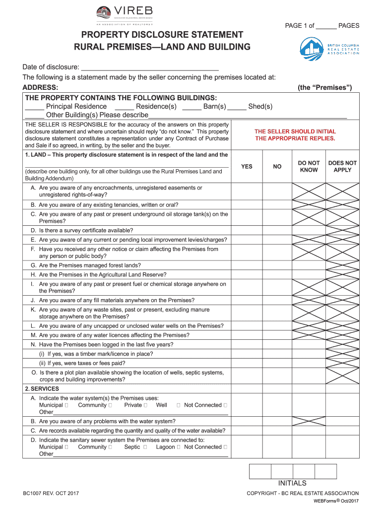 Fillable Online Property Disclosure Statement Form BC for Sellers