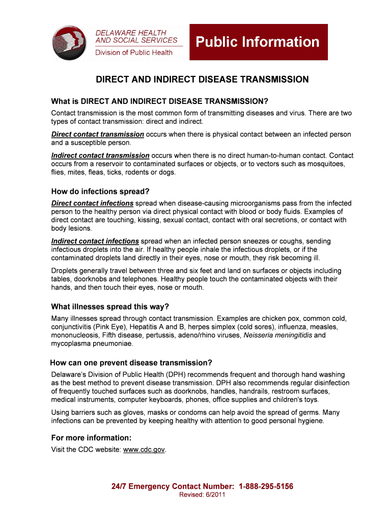 Fillable Online DIRECT AND INDIRECT DISEASE TRANSMISSION Fax Email