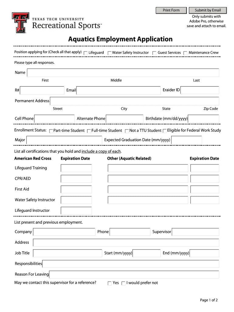Aquatics Employment Application depts ttu Fill out & sign online DocHub
