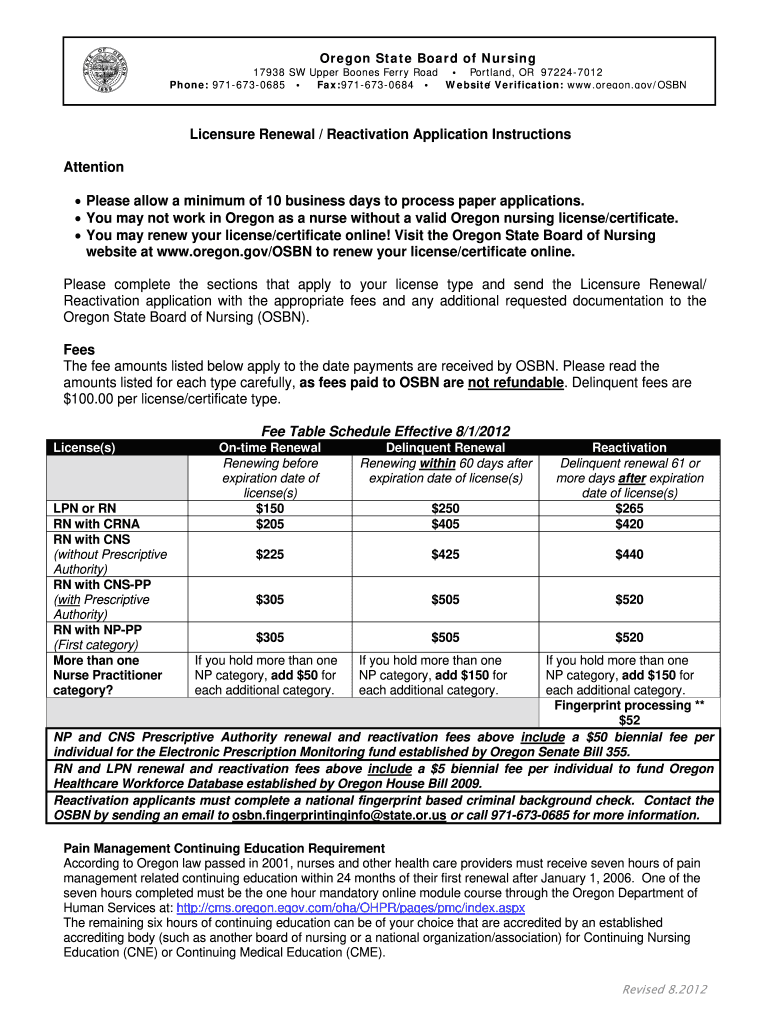 OR Licensure Renewal/Reactivation Application Instruction 20122021