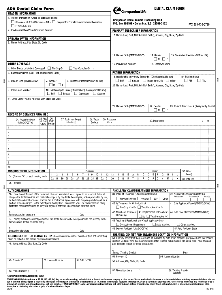 Dental Claim Form Fill out & sign online DocHub