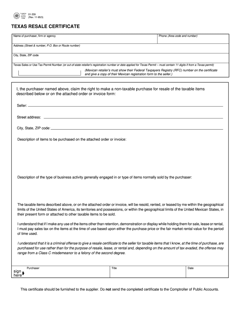 Texas resale certificate 1995 form Fill out & sign online DocHub