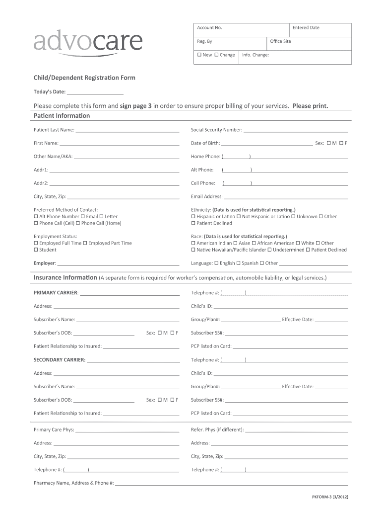Patient Registration Form Advocare Fill out & sign online DocHub
