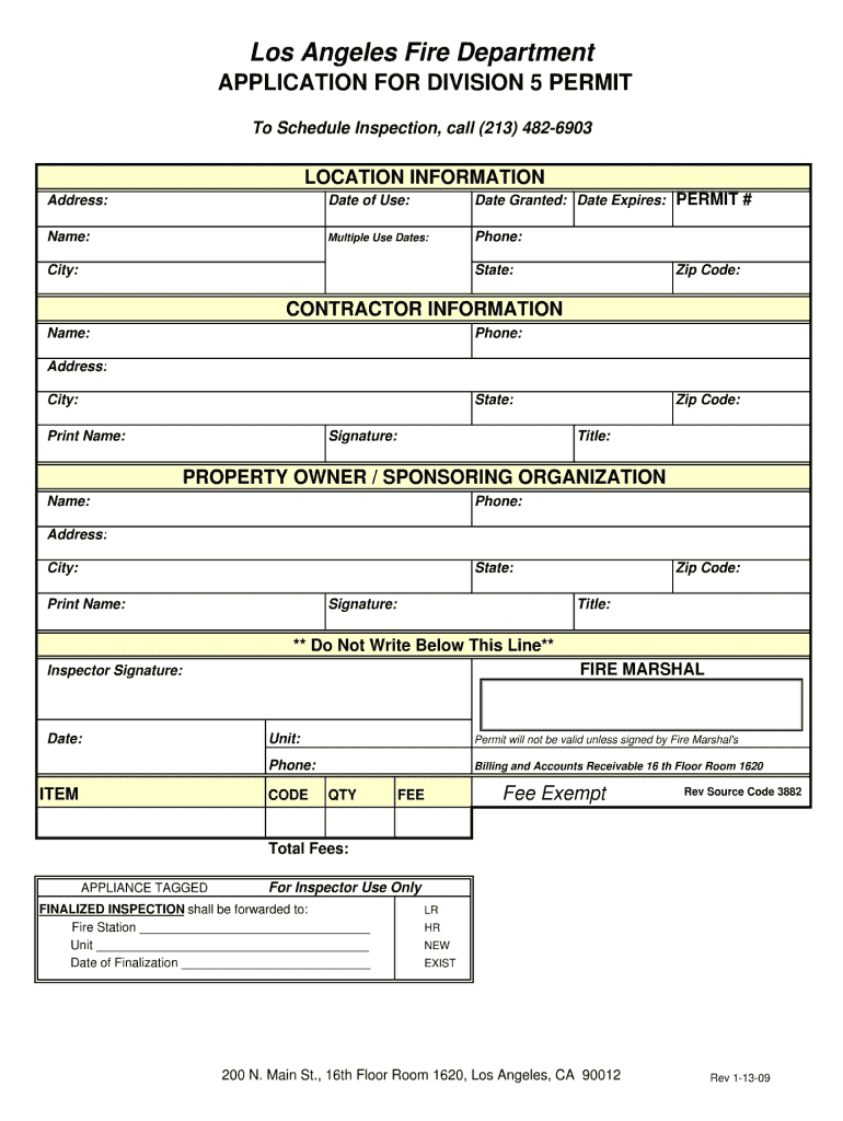 Los Angeles Fire Department Division 5 Permit Application 20092022