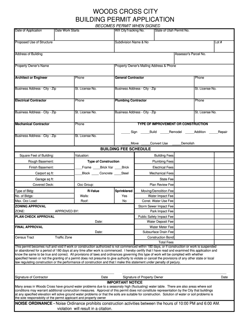 Building Permit Application Woods Cross City Fill out & sign online