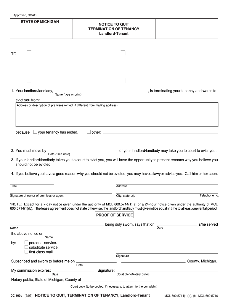 MI DC 100c 2007 Complete Legal Document Online US Legal Forms