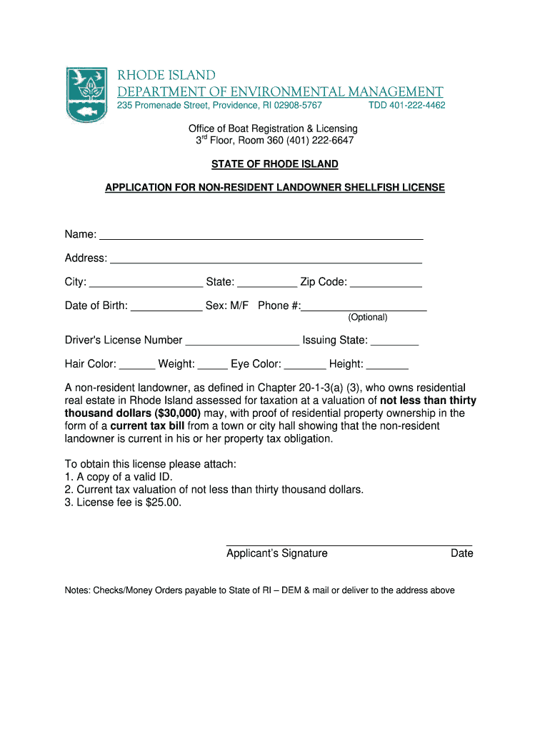 Shellfish License Ri Fill and Sign Printable Template Online US