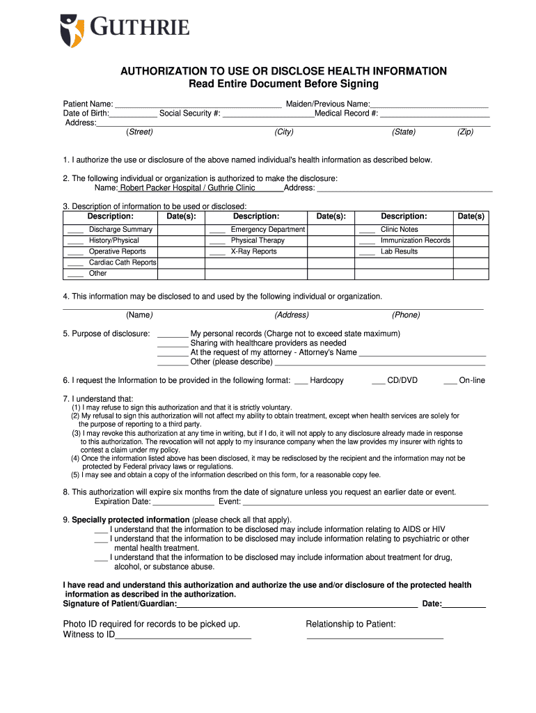 Guthrie medical records fax number Fill out & sign online DocHub