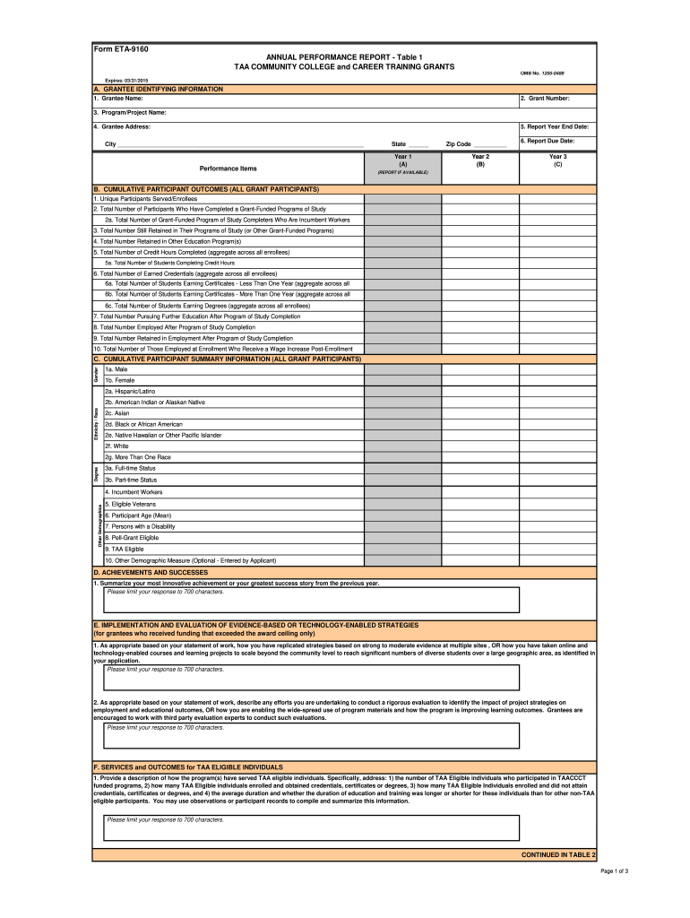 DoL ETA9160 20152022 Fill and Sign Printable Template Online US