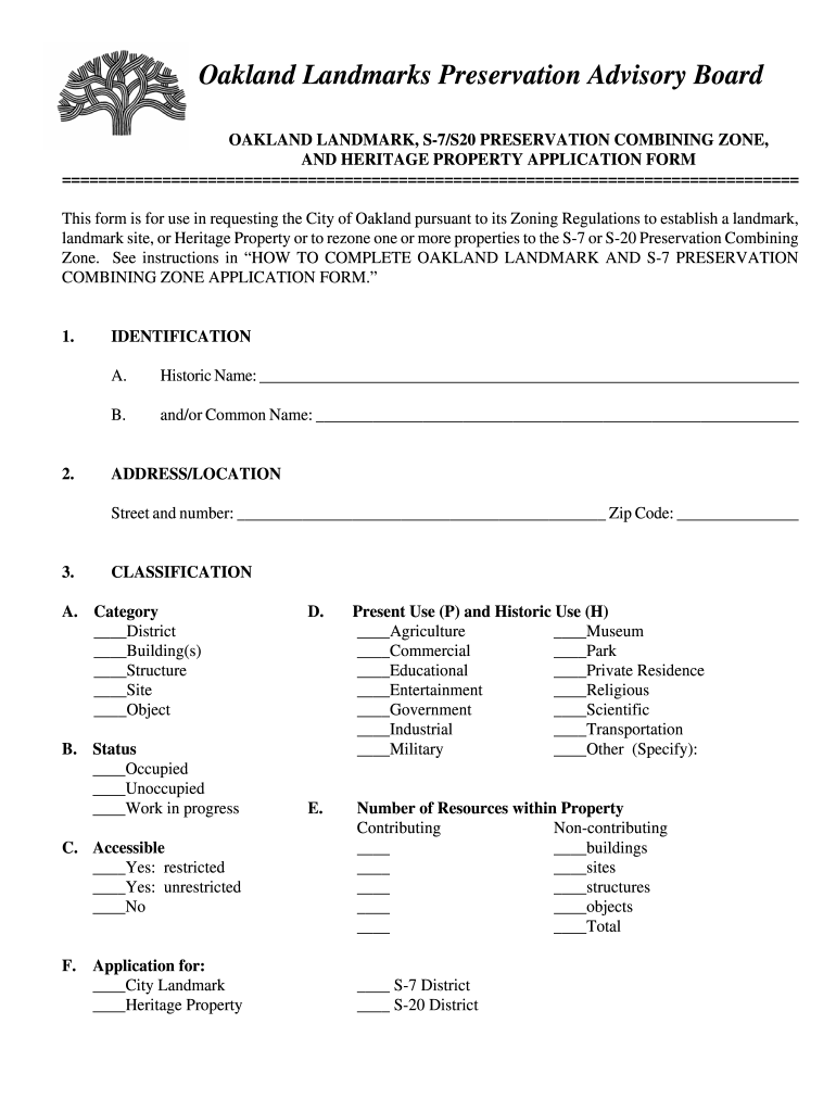 CA Oakland Landmark S7/S20 Preservation Combining Zone and Heritage