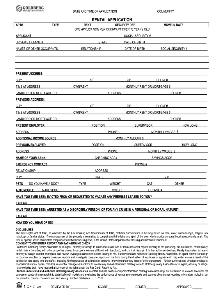 Goldberg Realty Application Fill Online, Printable, Fillable, Blank pdfFiller
