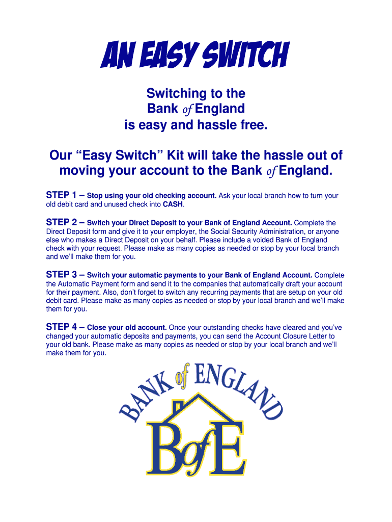Fillable Online An Easy Switch Bank of England Fax Email Print