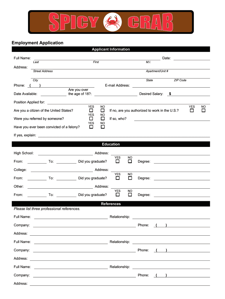 Boiling Crab Application Fill Online, Printable, Fillable, Blank