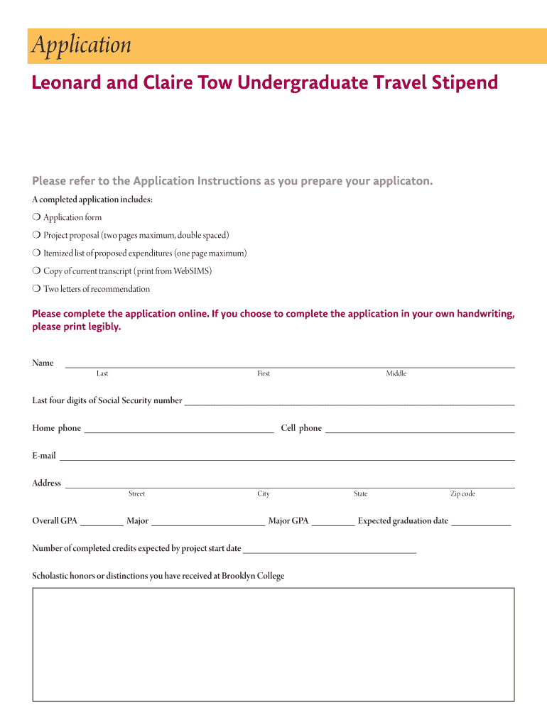 Application Instructions Leonard and Claire Tow Undergraduate Fill out