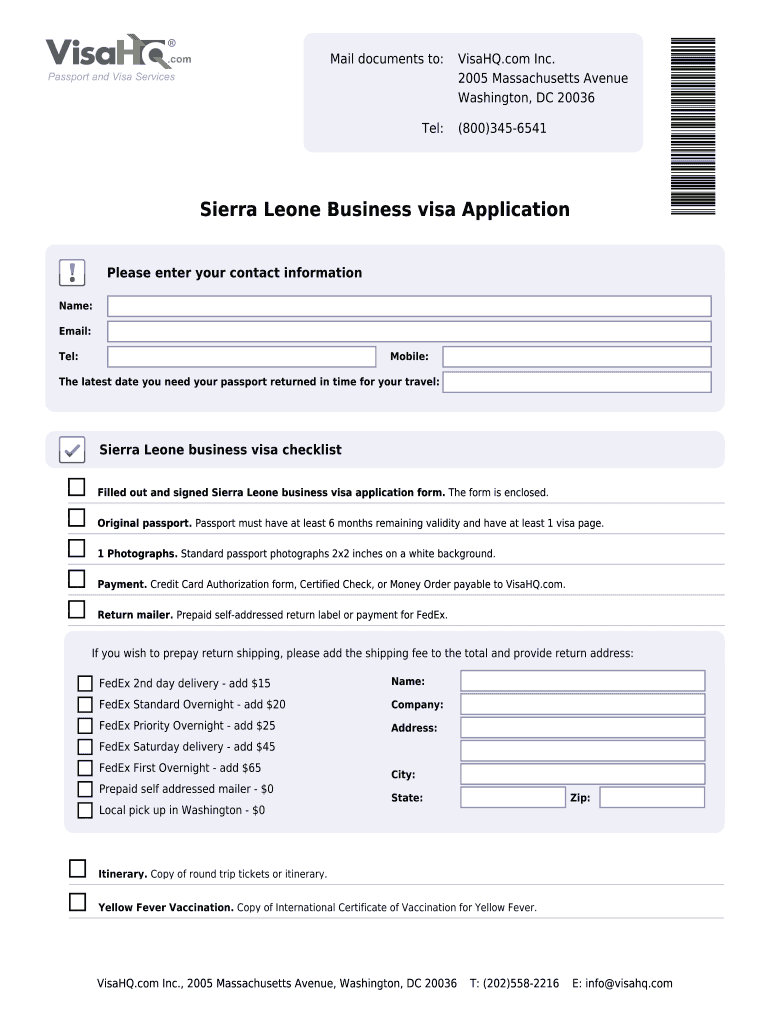 Sierra Leone Business visa Application Sierra Leone Visa VisaHQ