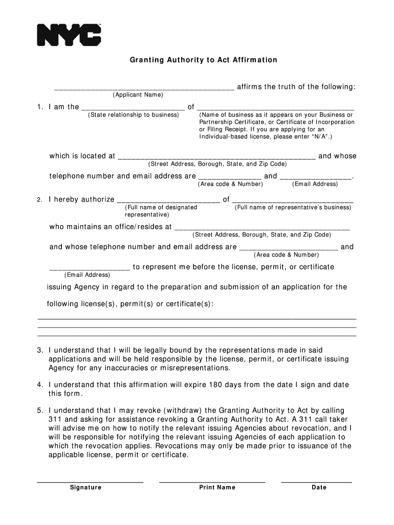 Granting Authority To Act Affirmation Form Fill Online, Printable, Fillable, Blank pdfFiller