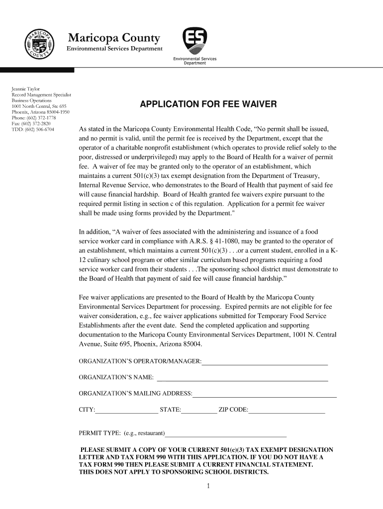 Fee Waiver Application Maricopa County maricopa Fill out & sign