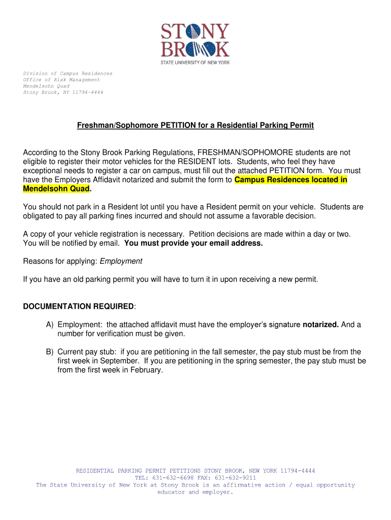 Trial Stony Brook Sophomore Parking Petition Fill Online, Printable, Fillable, Blank pdfFiller