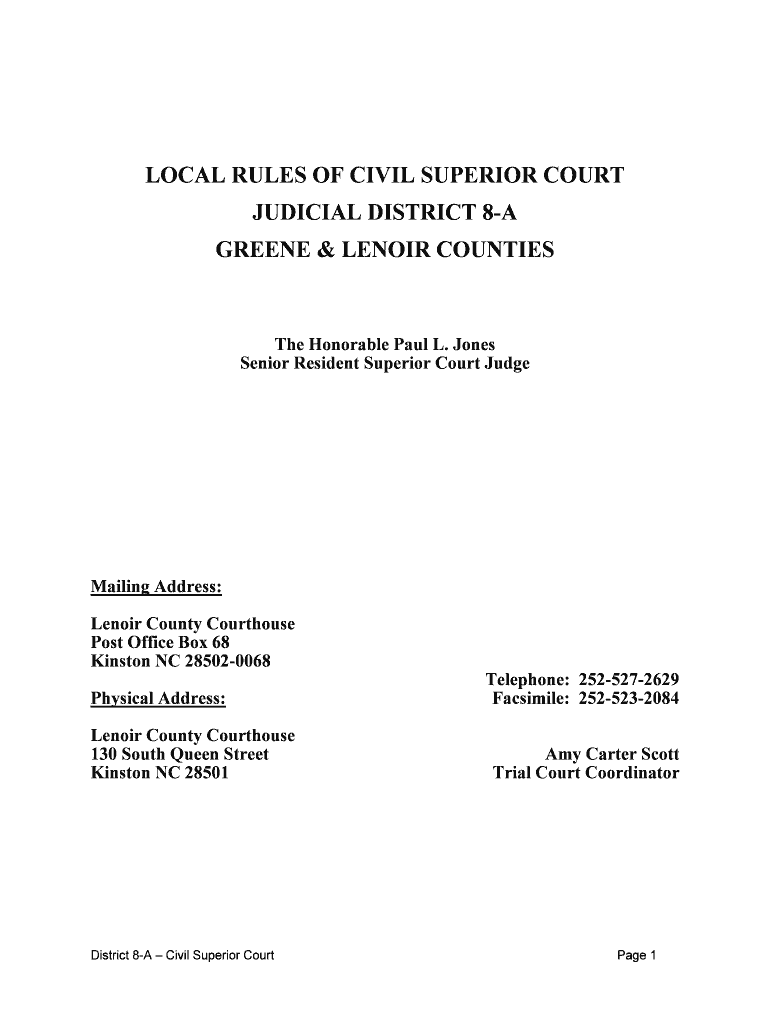 Fillable Online nccourts CIVIL SUPERIOR COURT LOCAL RULES AND