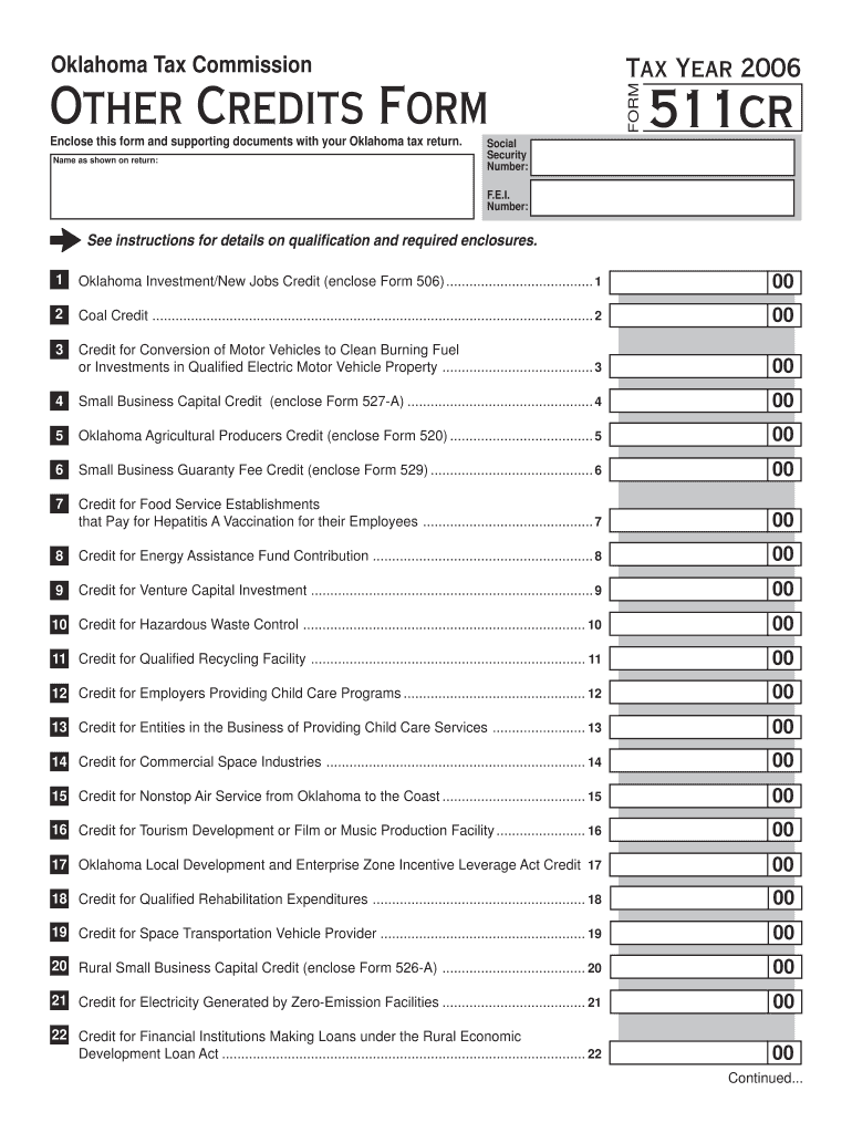 Fillable Online tax ok 511cr Other Credits Form Oklahoma Tax