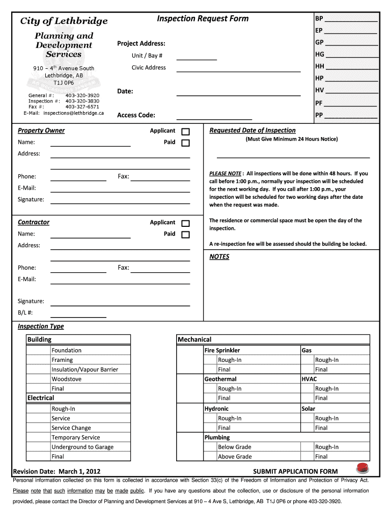 Fillable Online Inspection Request Form Fax Email Print pdfFiller