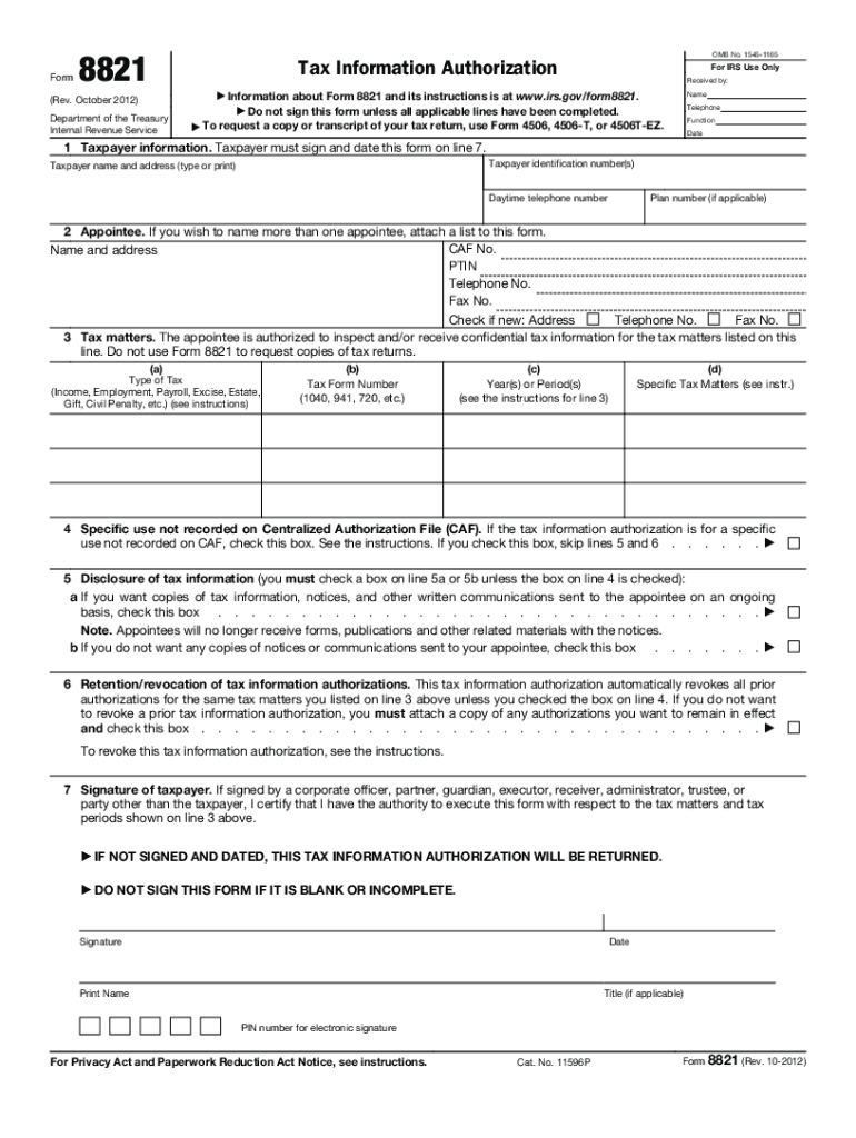IRS Form 8821 Tax Information Authorization Blank Fillable Template(03)