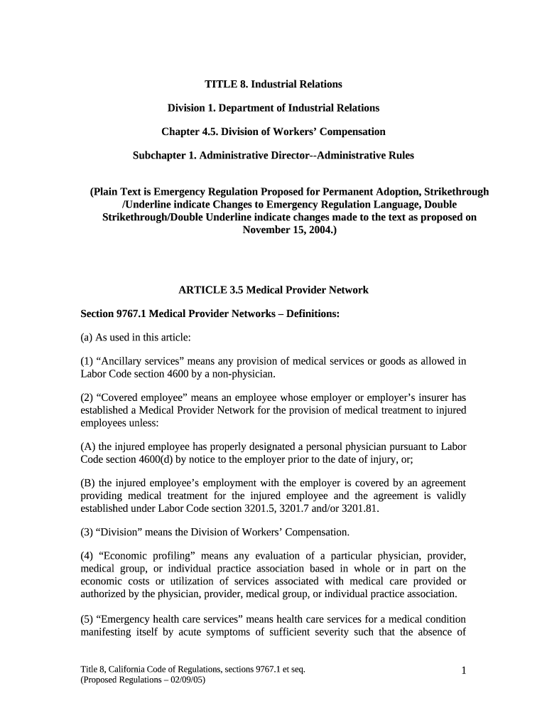 California Code of Regulations, Title 8, Section 9785. Duties Doc Template pdfFiller