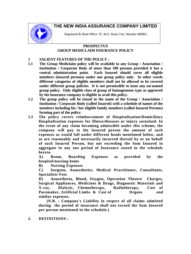Contact Us The New India Assurance (India's Premier Doc Template