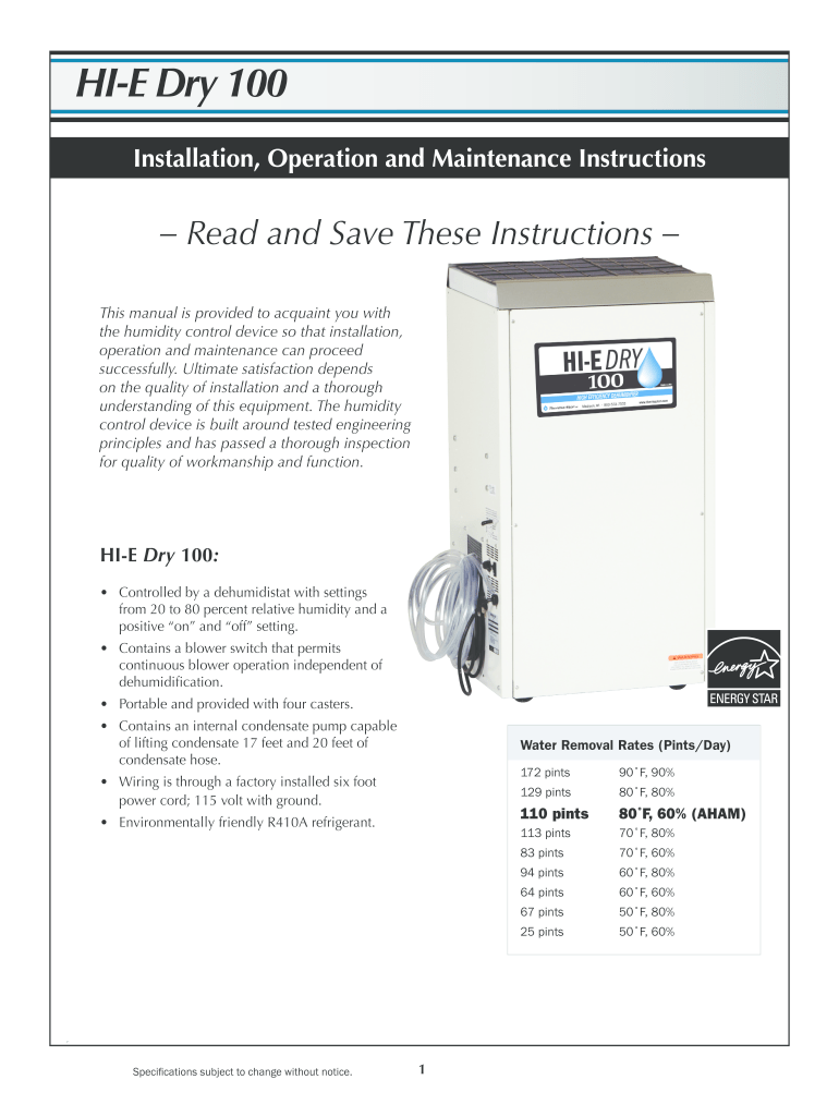 Quest Hi E Dry 195 Dehumidifier Manual - Fill Online, Printable