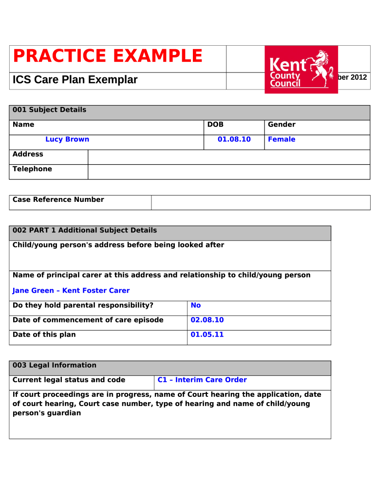 Liberi Care Plan Exemplar Kent Children's Services Doc Template