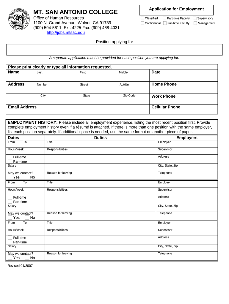 Employee Request For Employment Verification Mt. SAC Doc Template