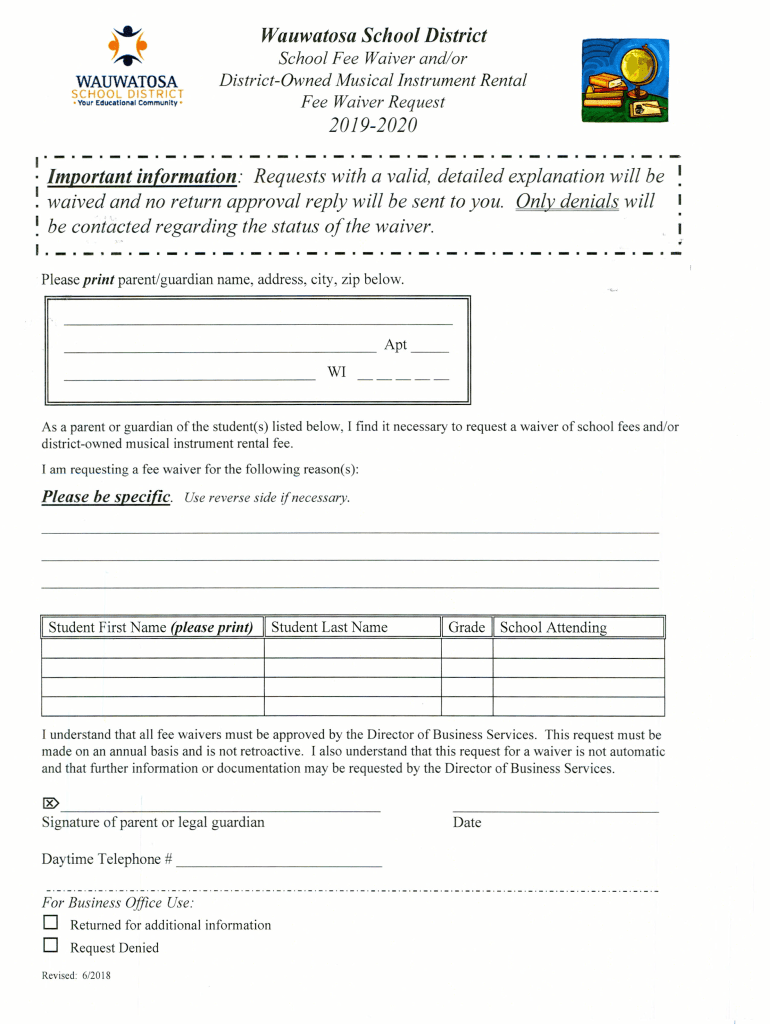 Fillable Online School Fee Waiver and/or Fax Email Print pdfFiller