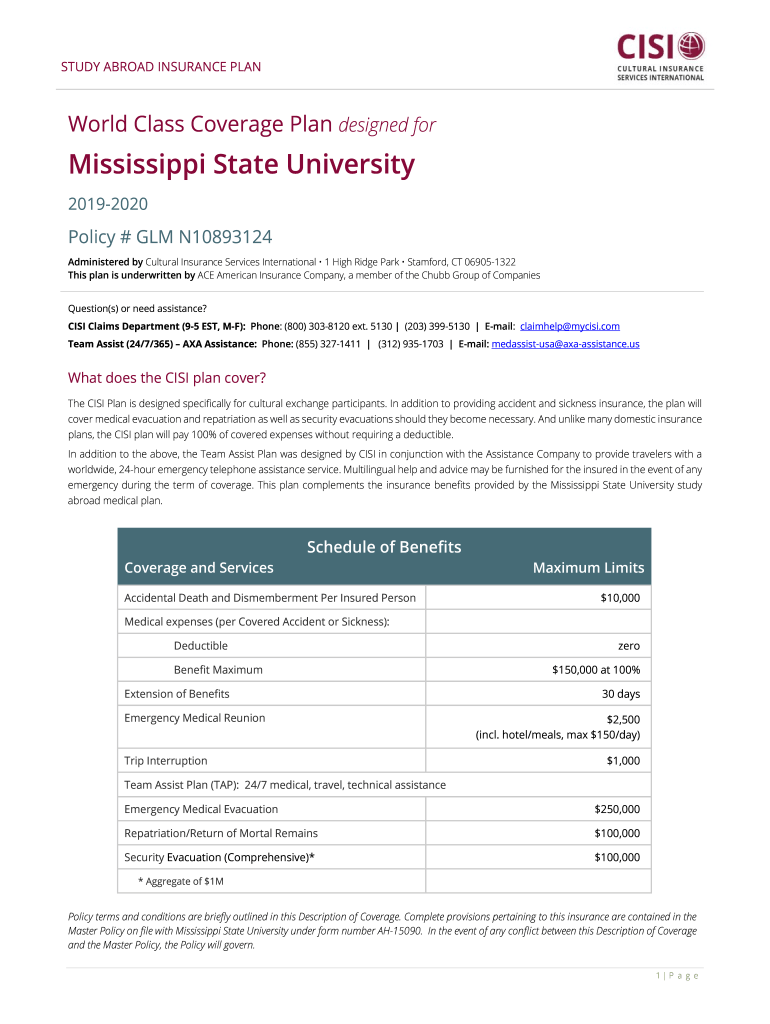 MSU Cultural Insurance Services International Claim Form 2019 Fill