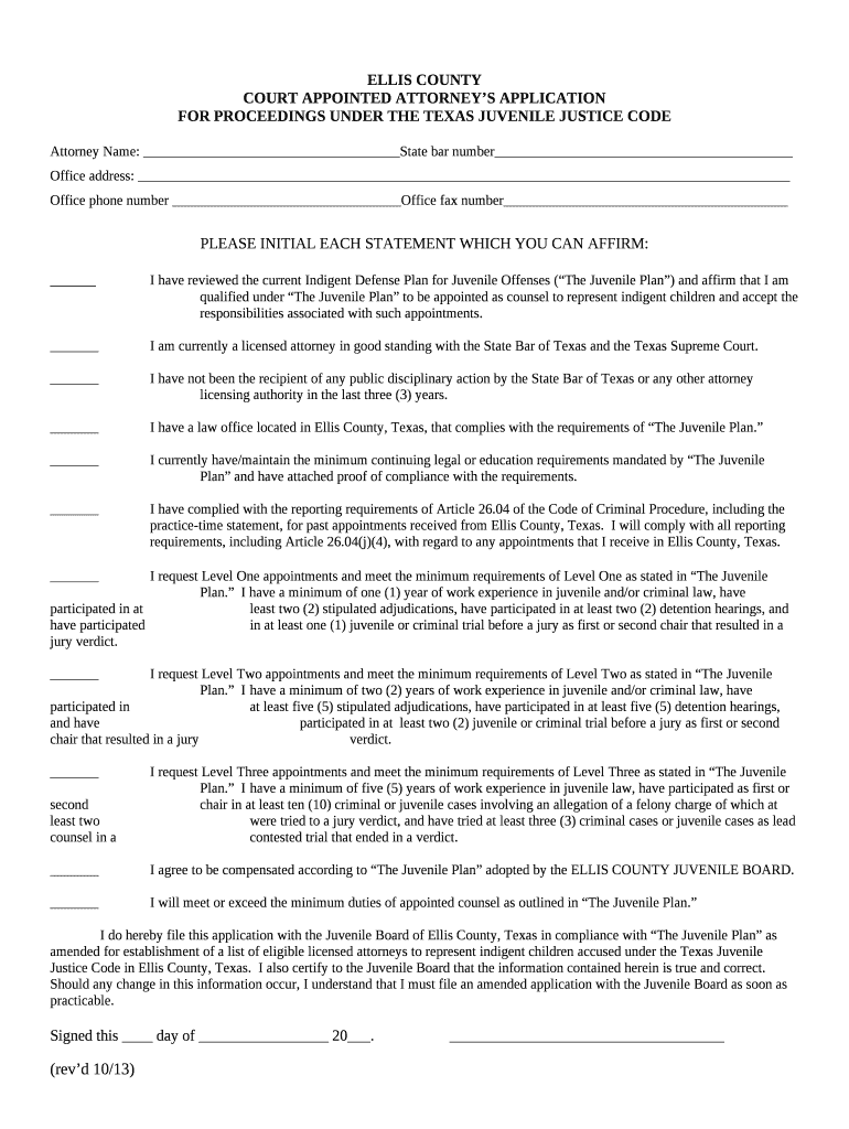COURT APPOINTED ATTORNEY'S APPLICATION Doc Template pdfFiller