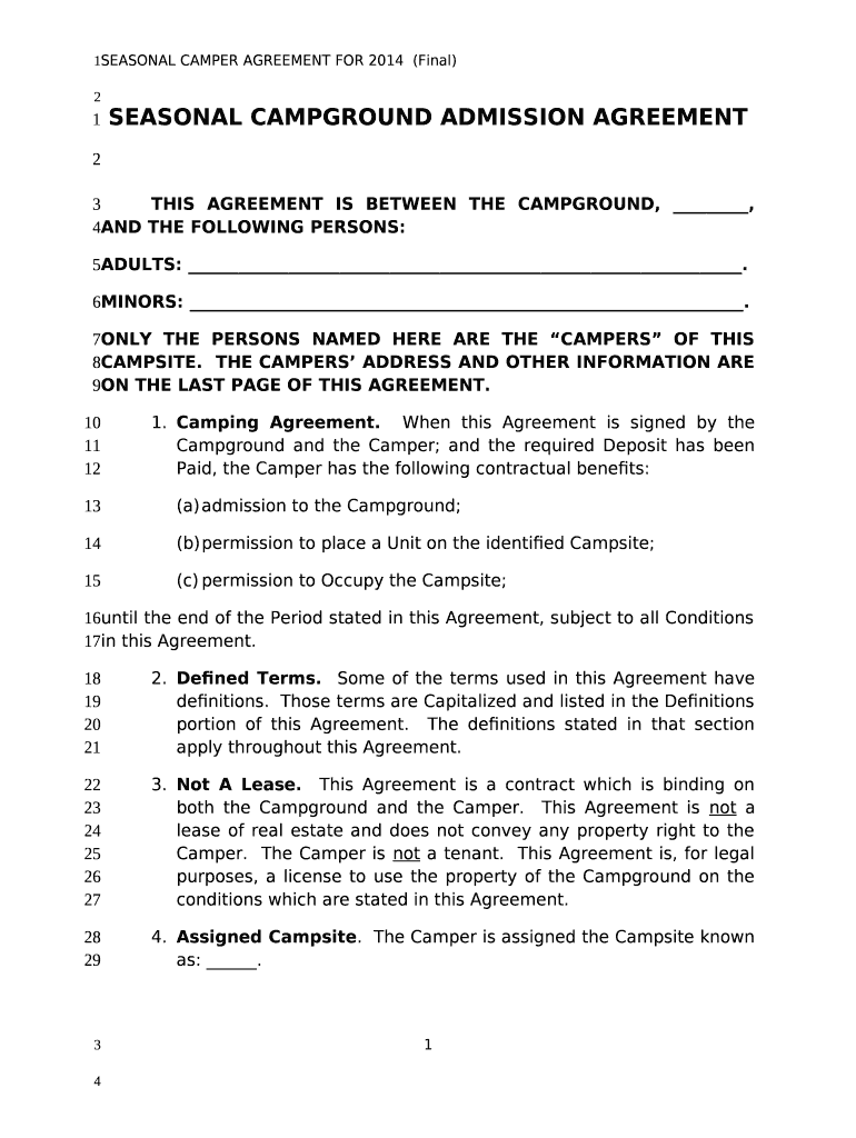 2014 Model Campground Agreement (00083201).DOC. 00083201;1 Doc Template